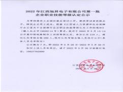 2022年江西旭昇電子有限公司第一批企業(yè)職業(yè)技能等級(jí)認(rèn)定公示